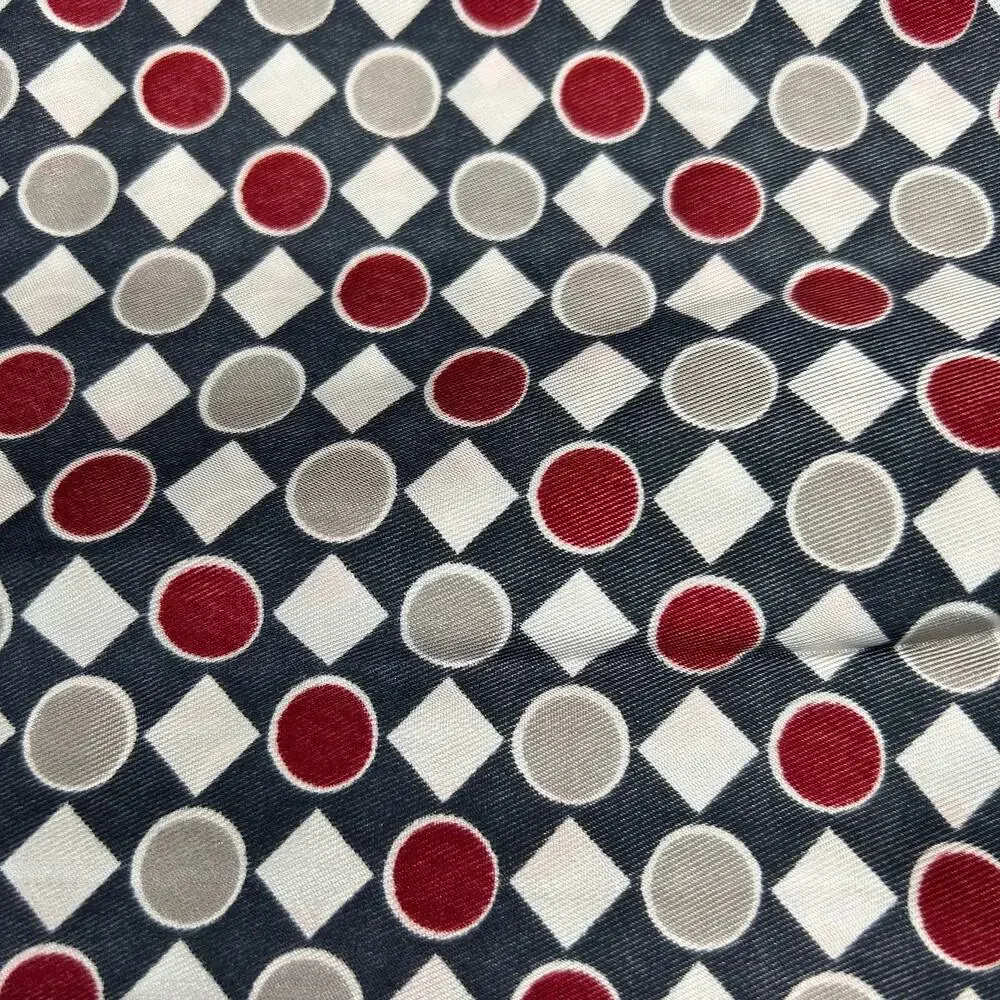 Satin Fabric Navy Blue, Red, White Geometric Pattern 44